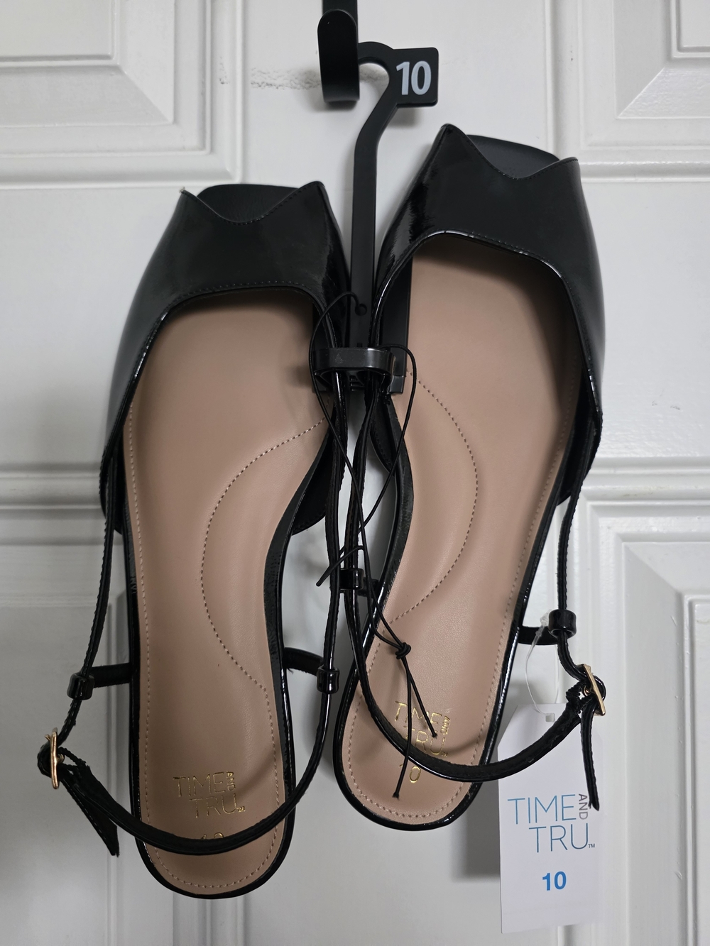 NWT Time and Tru Black Patent Slingback Flats - Sz 10